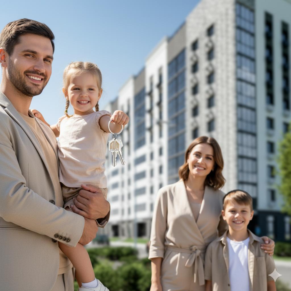 Семья с ключами от новой квартиры